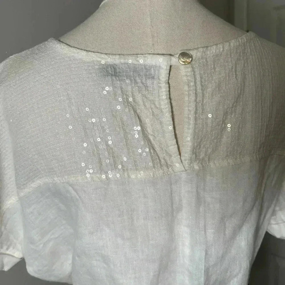 Italian linen Lungo L’arno boho glam shabby chic white dress with sequin details - Picture 7 of 8